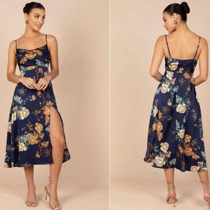 Cowl Neck Midi Dress Navy Floral